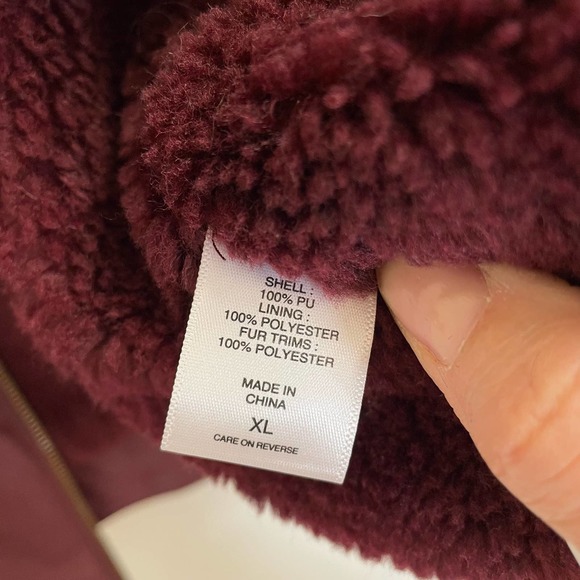 New York & Co XL faux leather moto jacket shearling collar burgundy wine red - Picture 6 of 6